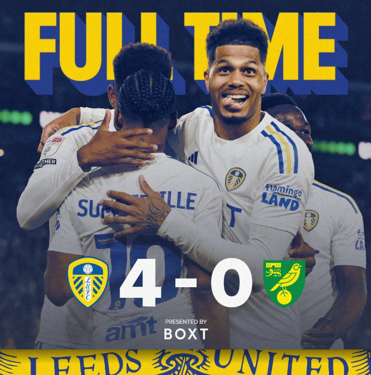  Championship: Leeds United beat Norwich 4-0 at home to reach Premier League play-off final