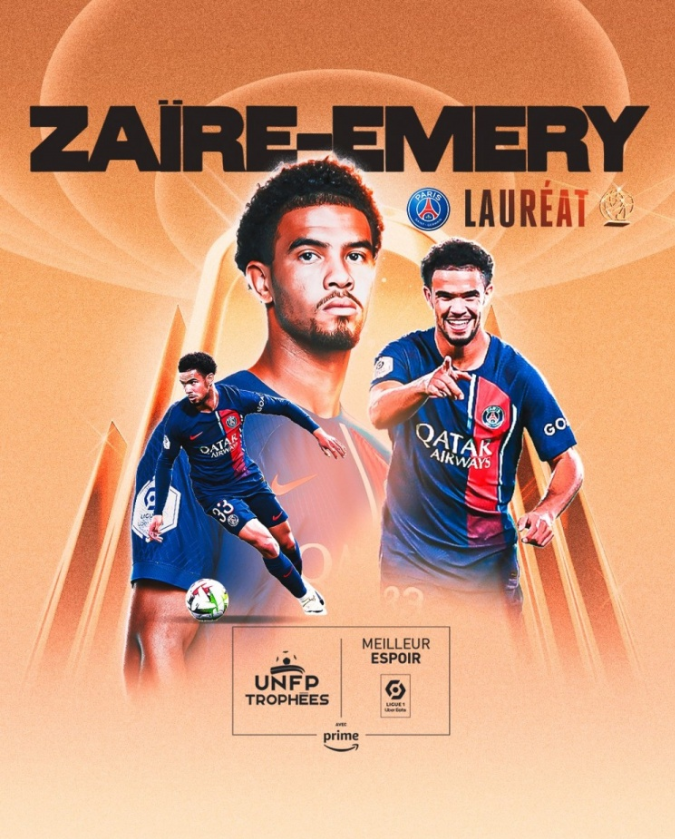 Zaire Emery honored as Ligue 1's best young player of the season, showing the strength of Paris' rising star in the midfield