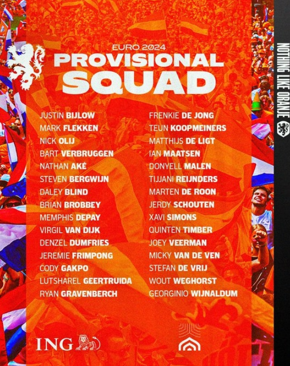 Holland announces 30-man preliminary Euro squad: van Dijk, de Jong lead the way, Zielkeiser and Timber drop out