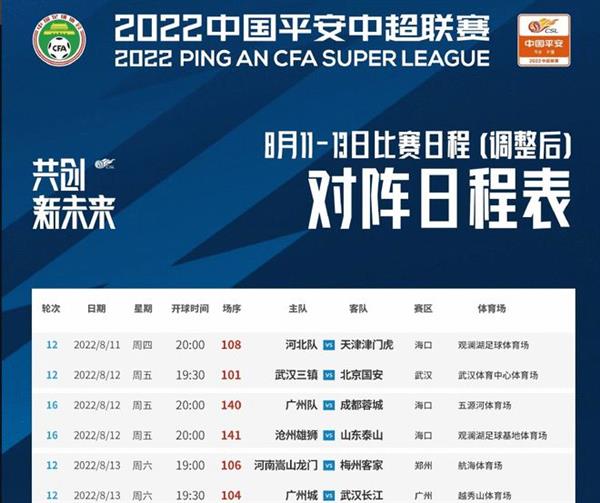 紧急调整！中超第16轮赛事提前，11、12日激情开战！